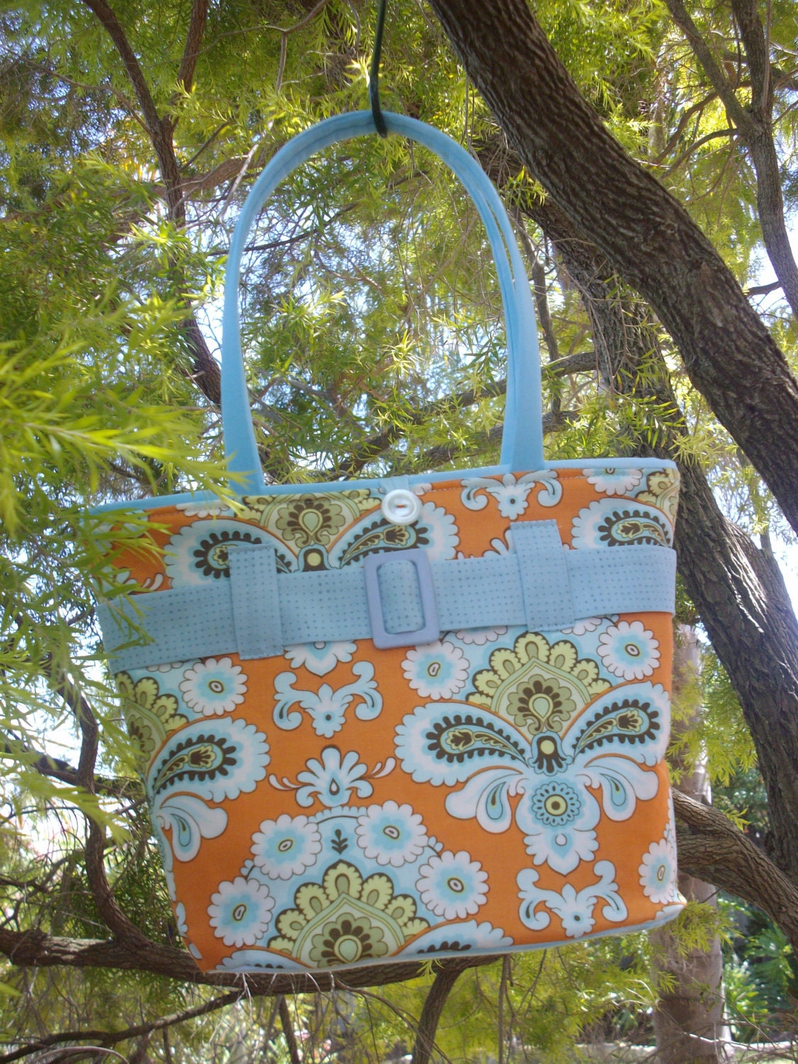 Hand made OOAK Retro Orange and Aqua Handbag