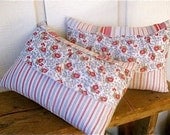 cottage stripe and flower ruffle pillow cover 12x16