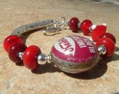 bottle cap bracelet, Nesbitt's Black Cherry Soda and red Lampwork