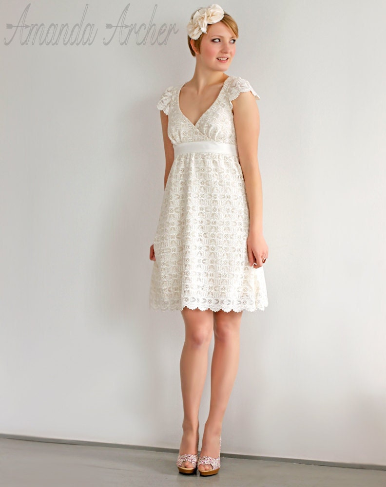 Venice Lace Dress, Ivory with cap sleeves, made to order