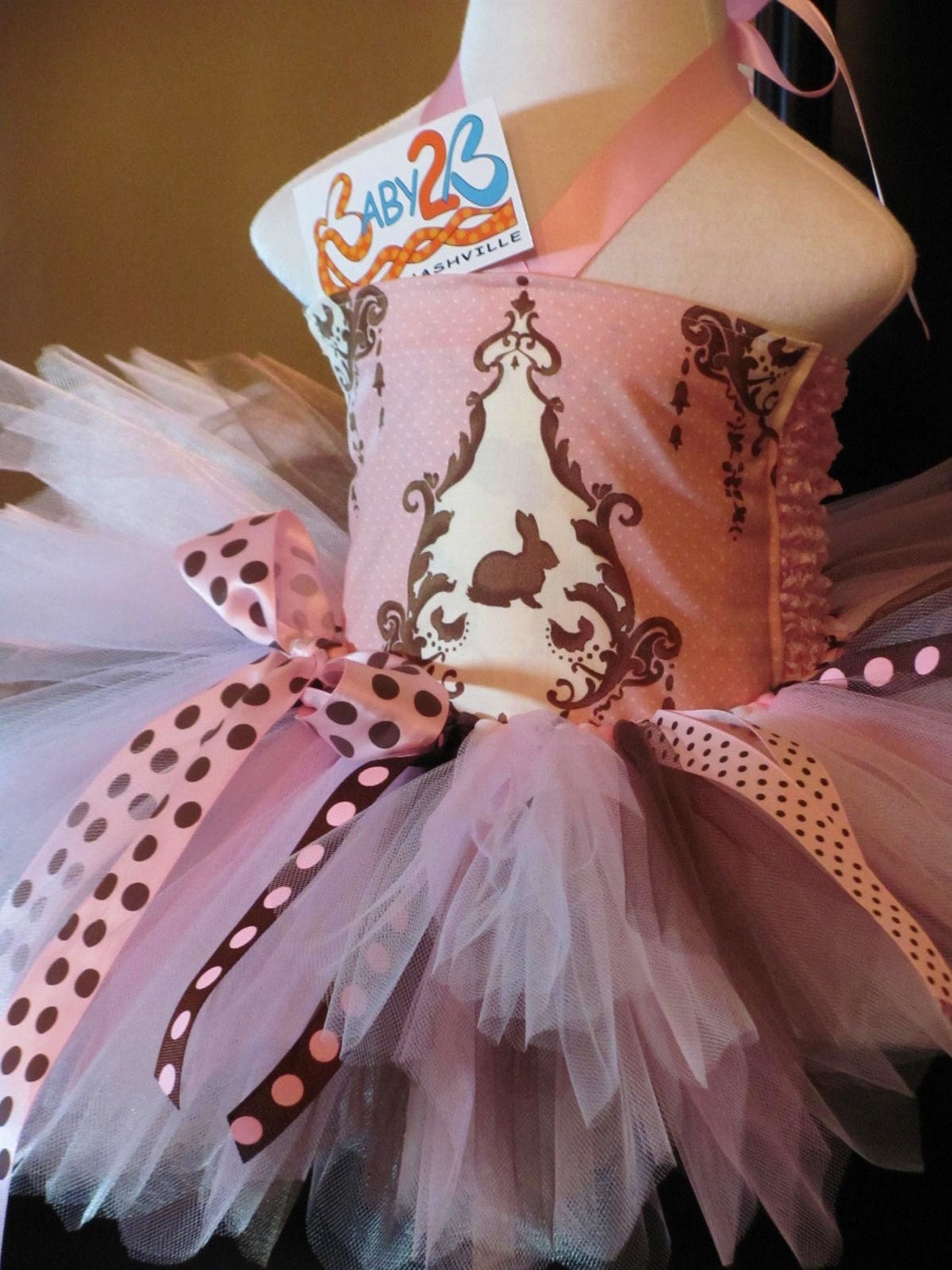 READY TO SHIP Bunny Damask Tutu Stretch Top 6-9 month size only