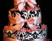 Pink and Black Damask Diaper Cake