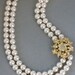 Gold Pearl Necklace,Gold Rhinestone Necklace, Double Strand Pearl Necklace Wedding Jewelry, Pearl Necklace, Bridal Jewelry