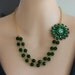 Emerald Green Necklace, Emerald Green Flower Necklace, Green Beaded Necklace ,FREE Matching Earrings, Vintage Flower Necklace