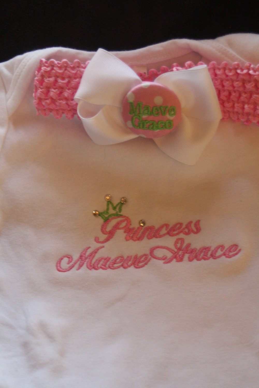 TLB Personalized Princess Hair Bow  Polka Dot Boutique Bow with Crochet Headband