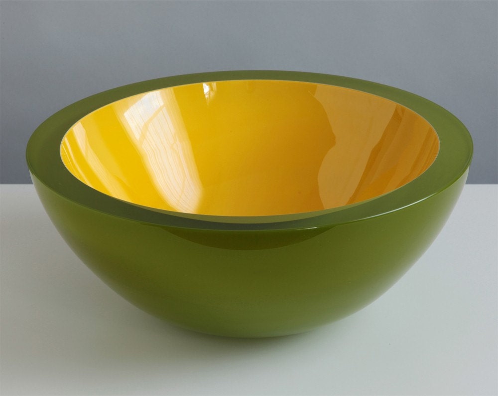 Aguacate Bowl, Hand Blown Art Glass Bowl in Lime Green and Yellow