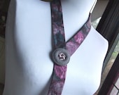 Vintage Necktie necklace in Purple Pink with Gray and Lilac knot button