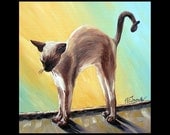 Siamese Stretch Cat 10 x 10 Signed Giclee Fine Art Print