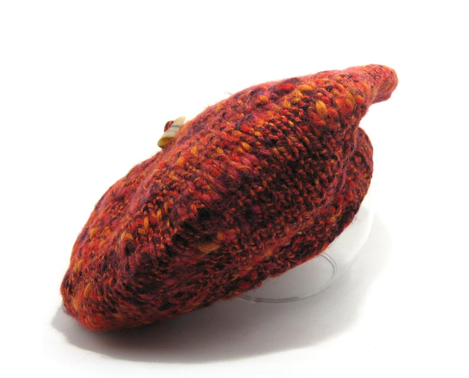 Hat Tam Knitted in Twine Red Blend Wool