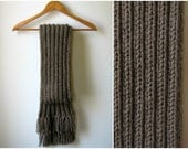 Chunky Scarf Knitted in Brown Acrylic Wool Blend Yarn