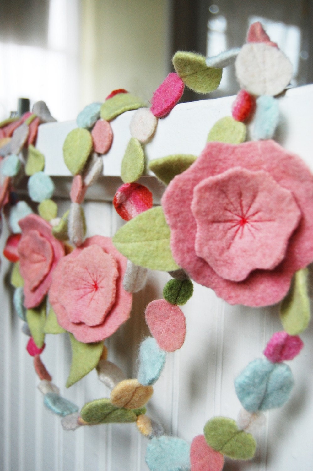 wedding party pink flower garland from upcycled felt 8 feet