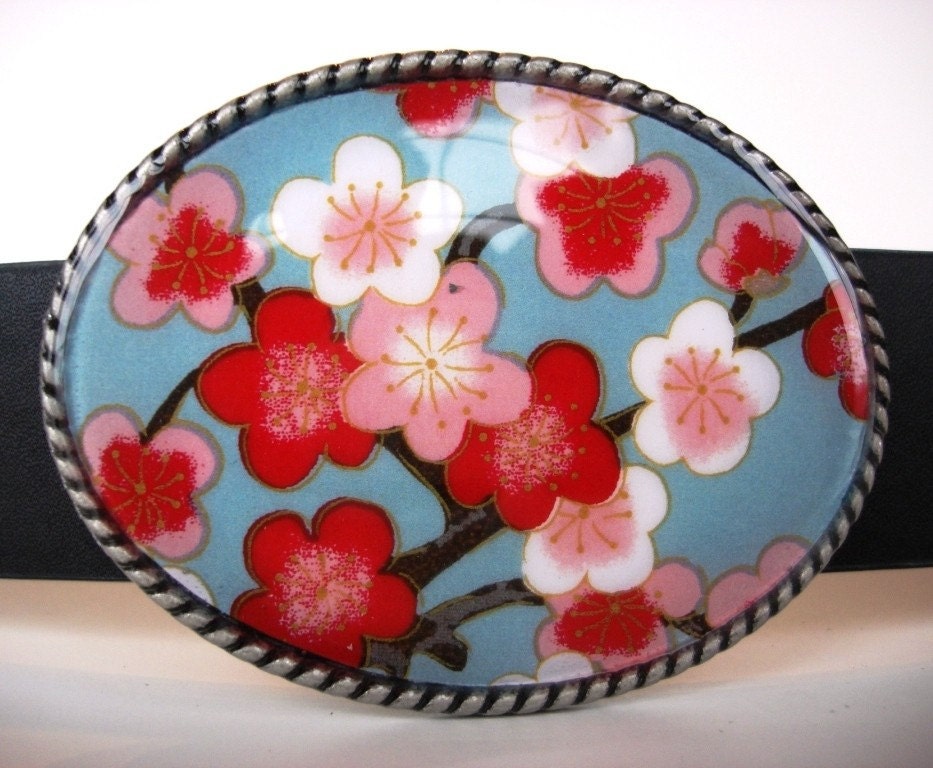 Japanese Belt Buckle - Turquoise Sakura Jada Belt Buckle