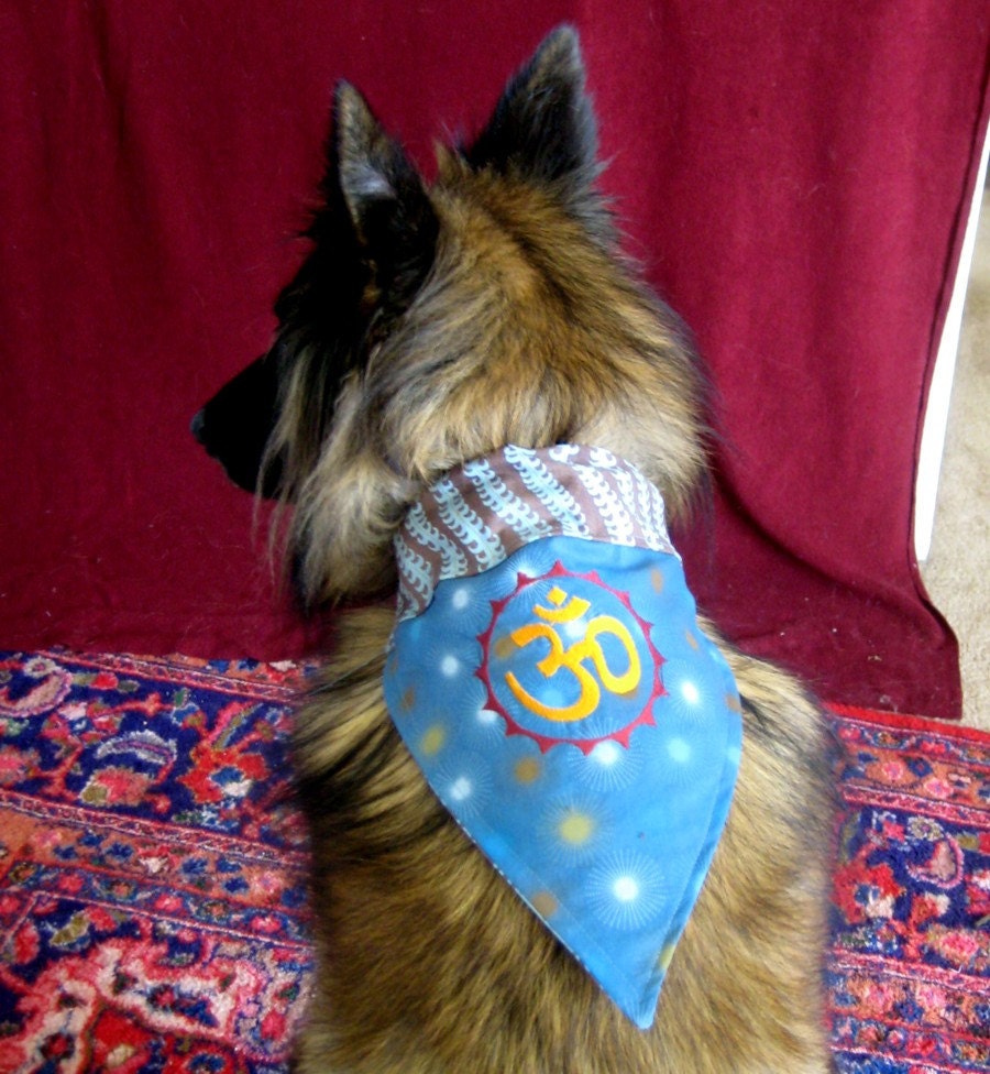 Ohm Om Aum - two sided REVERSIBLE Dog Bandana - EMBROIDERED - All sizes available - MEDIUM