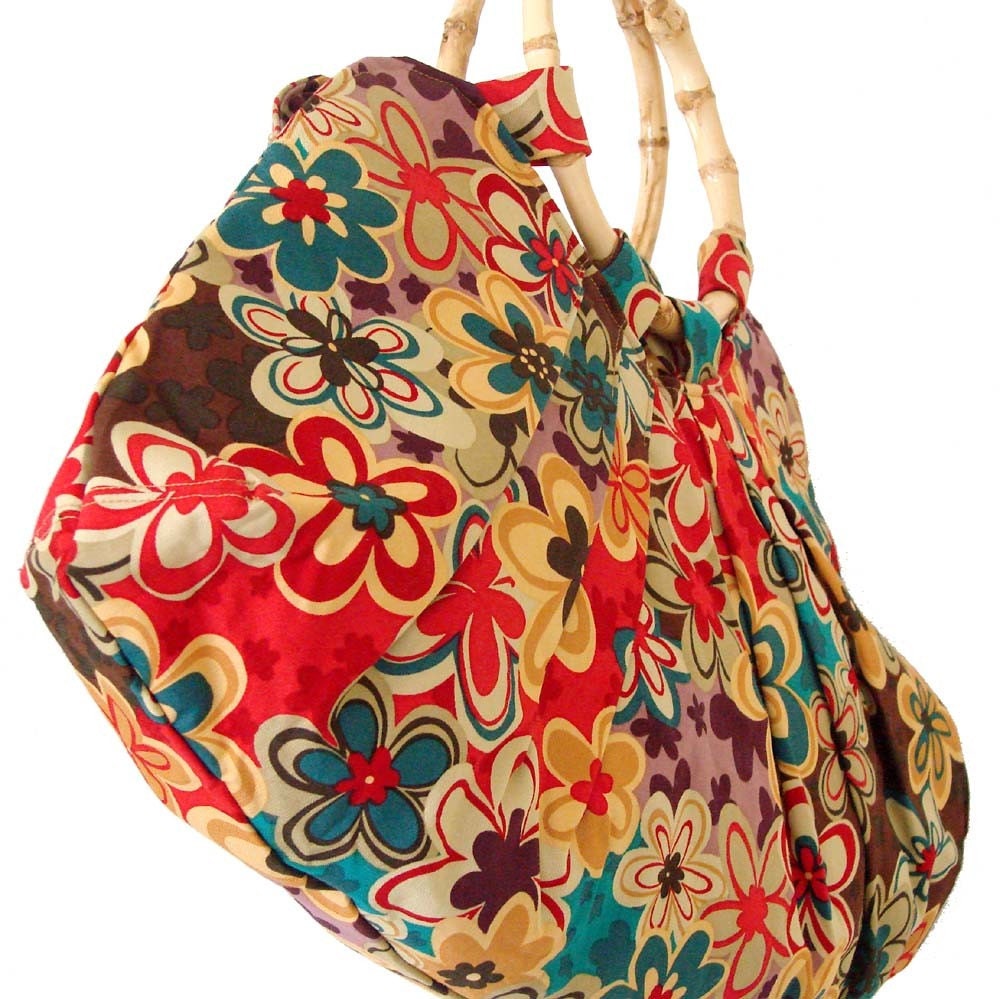 Pleated Spring Handbag with Bamboo Handles