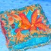 Rag Quilt Pincushion Blue Orange Flowers