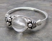 Clear Crystal Quartz Bali Sterling Silver Wire Wrapped Ring ANY size