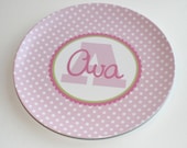 Personalized Melamine Plate - pink and white polka dots Il_170x135