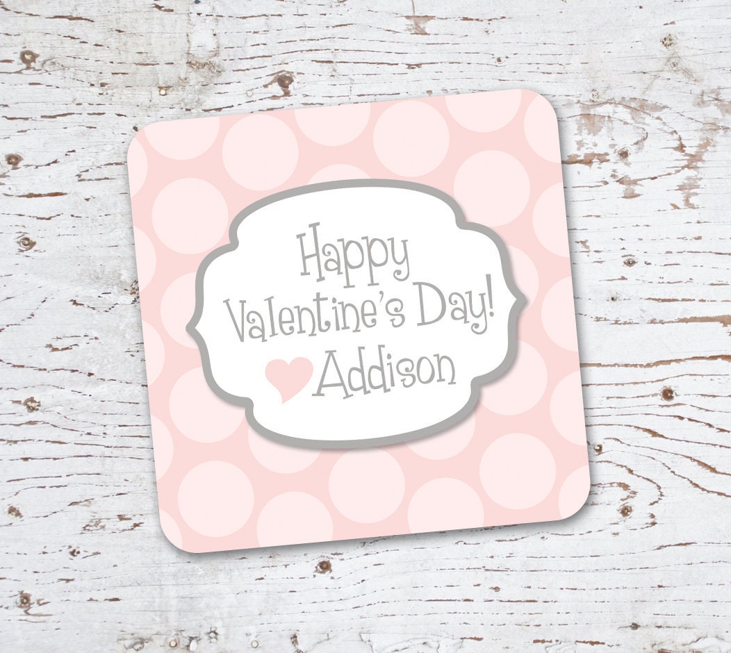 Valentine Stickers or Tags . Soft Pink and Grey dots . for Favors, Treat Bags and Envelope Seals Il_170x135