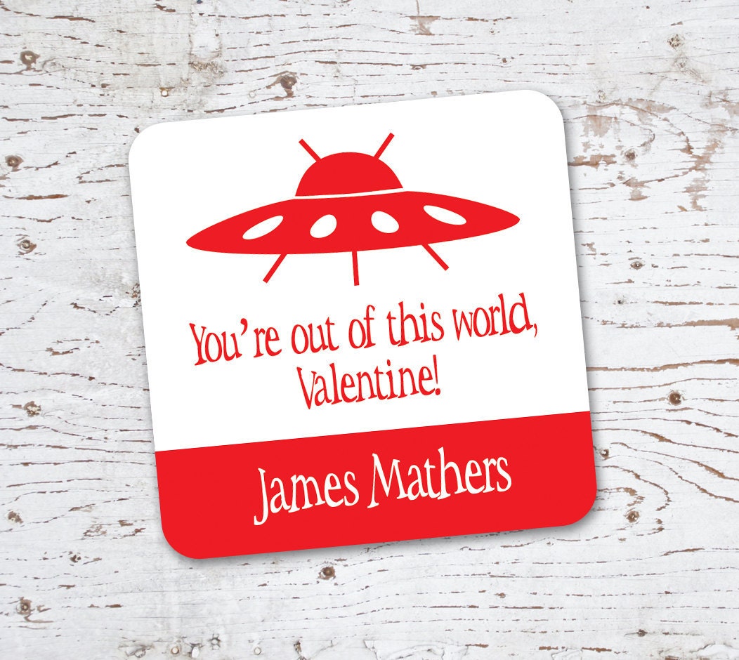 Valentine Stickers or Gift Tags . UFO Alien Invasion . for Favors, Treat Bags and Envelope Seals Il_170x135