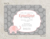 Pink and Gray Elephant Invitations - birthday or baby shower