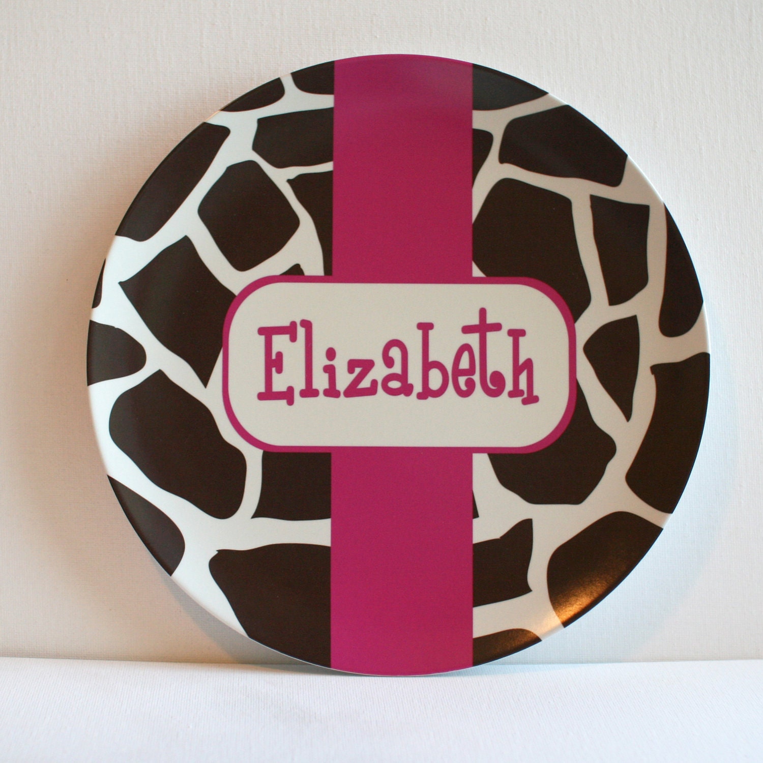 Giraffe - Brown and Hot Pink - Personalized Melamine Plate Il_570xn