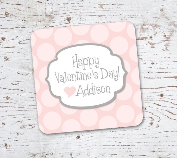 Valentine Stickers or Tags . Soft Pink and Grey dots . for Favors, Treat Bags and Envelope Seals Il_570xn