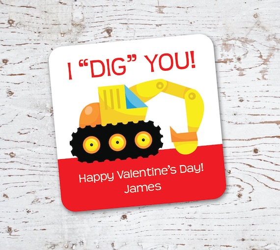 Valentine Stickers, Cards, or Gift Tags . Excavator Construction . for Favors, Treat Bags and Envelope Seals Il_570xn