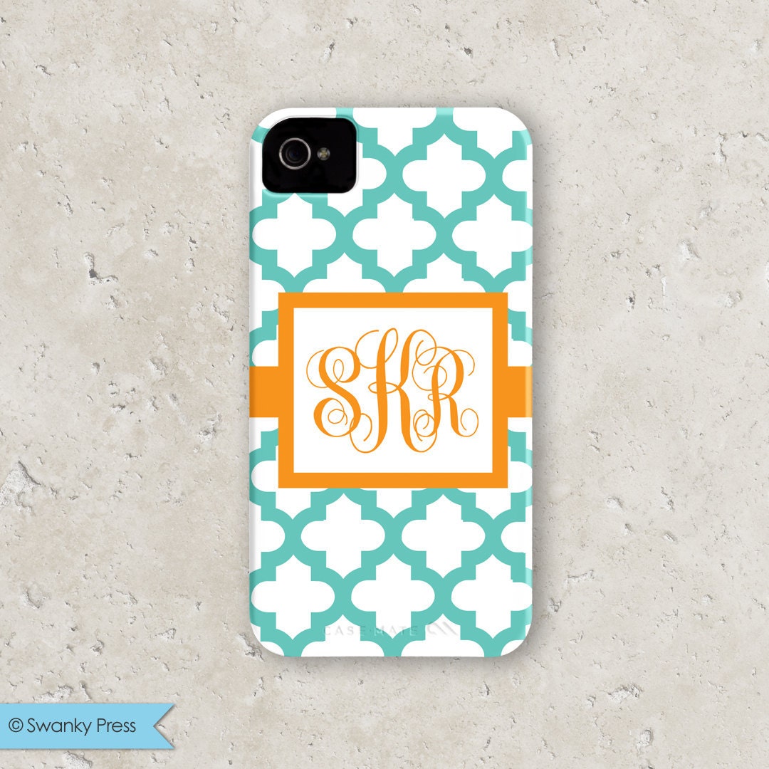 IPHONE 5 - personalized custom iPhone cell phone case - "quatrefoil aqua orange" Il_570xn