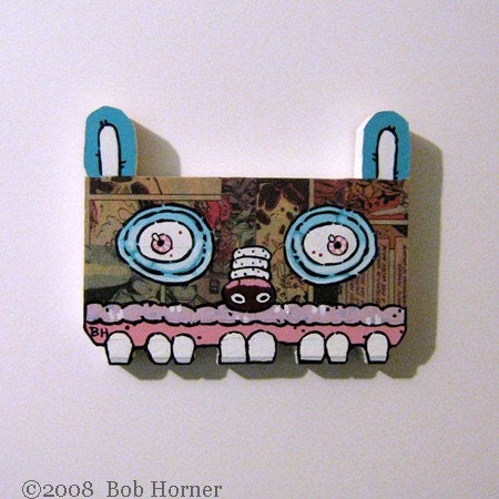 Bob Horner Art Splinterface Toothy Stare paint and collage