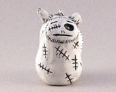 Ugly Clay Monster Misfit, White with Stitches, Polymer Clay Monster