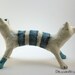 Clay Cat Sculpture Art Object Blue Beige Monster Janus