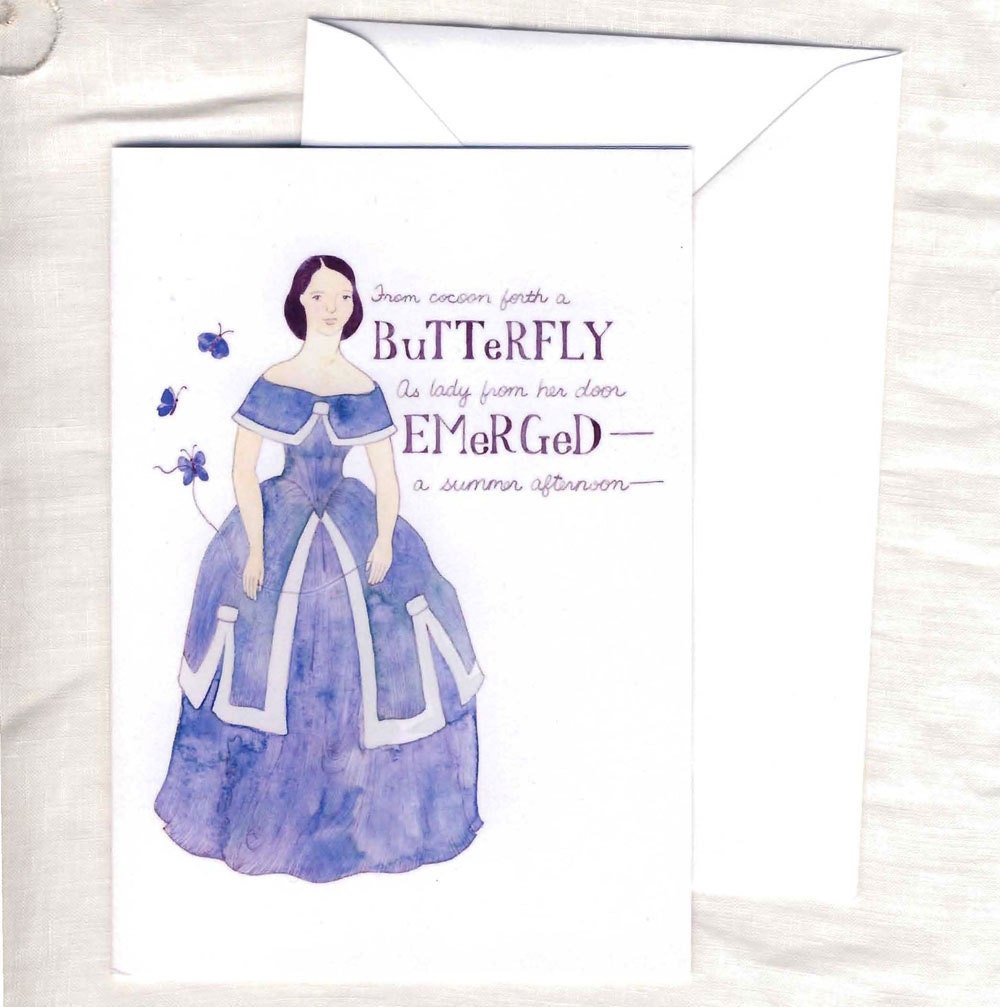 Emily Dickinson card - poetry, summer, Victorian, butterfly