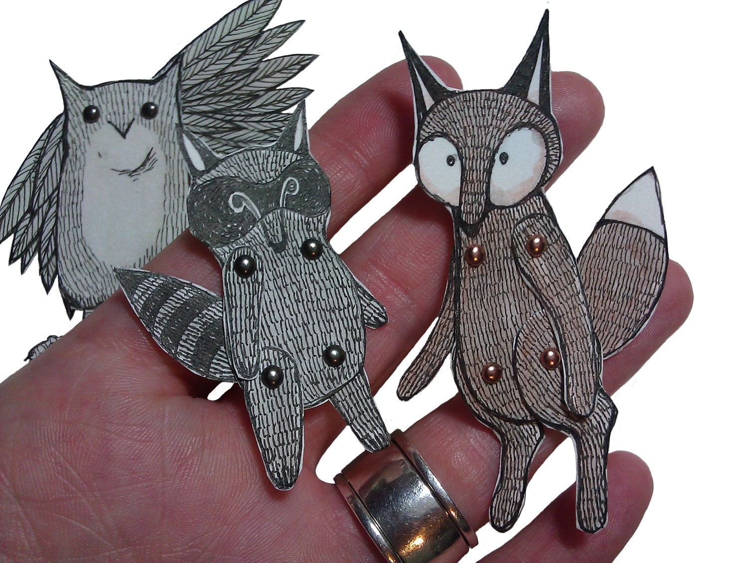 Articulated Paper Dolls Woodland Creatures Owl Fox Raccoon - jenniferbaughan