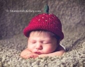 Strawberry Hat for Babies - Soft Cotton Blend - Sz 0-3 Months - Photography Prop or Everyday Use - In Stock - Ready to Ship