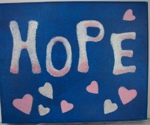 HOPE Art Postive word Original mixed media Paper hearts 8 x 10 inch
