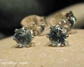 Aquamarine Stud Earrings. AA Grade. Free Shipping to US. 3mm. March Birthstone, Aquamarines Studs in Sterling Silver