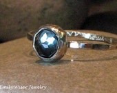 Rose Cut Blue Topaz 14k White Gold Ring engagement anniversary right hand ring