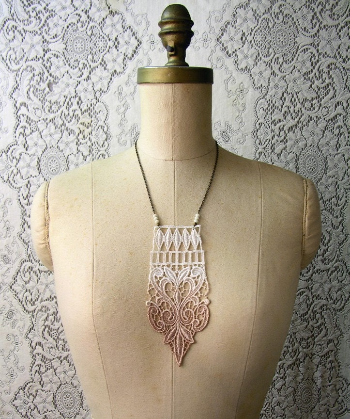 lace necklace- ANAIS- (ombre taupe)- statement necklace