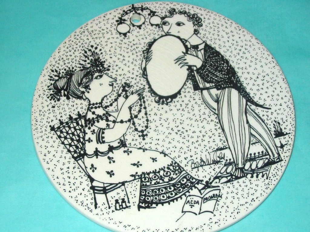 SALE....Rare Vintage MOD Bjorn Wiinblad Denmark September Saison Start White Ceramic Wall Hanging