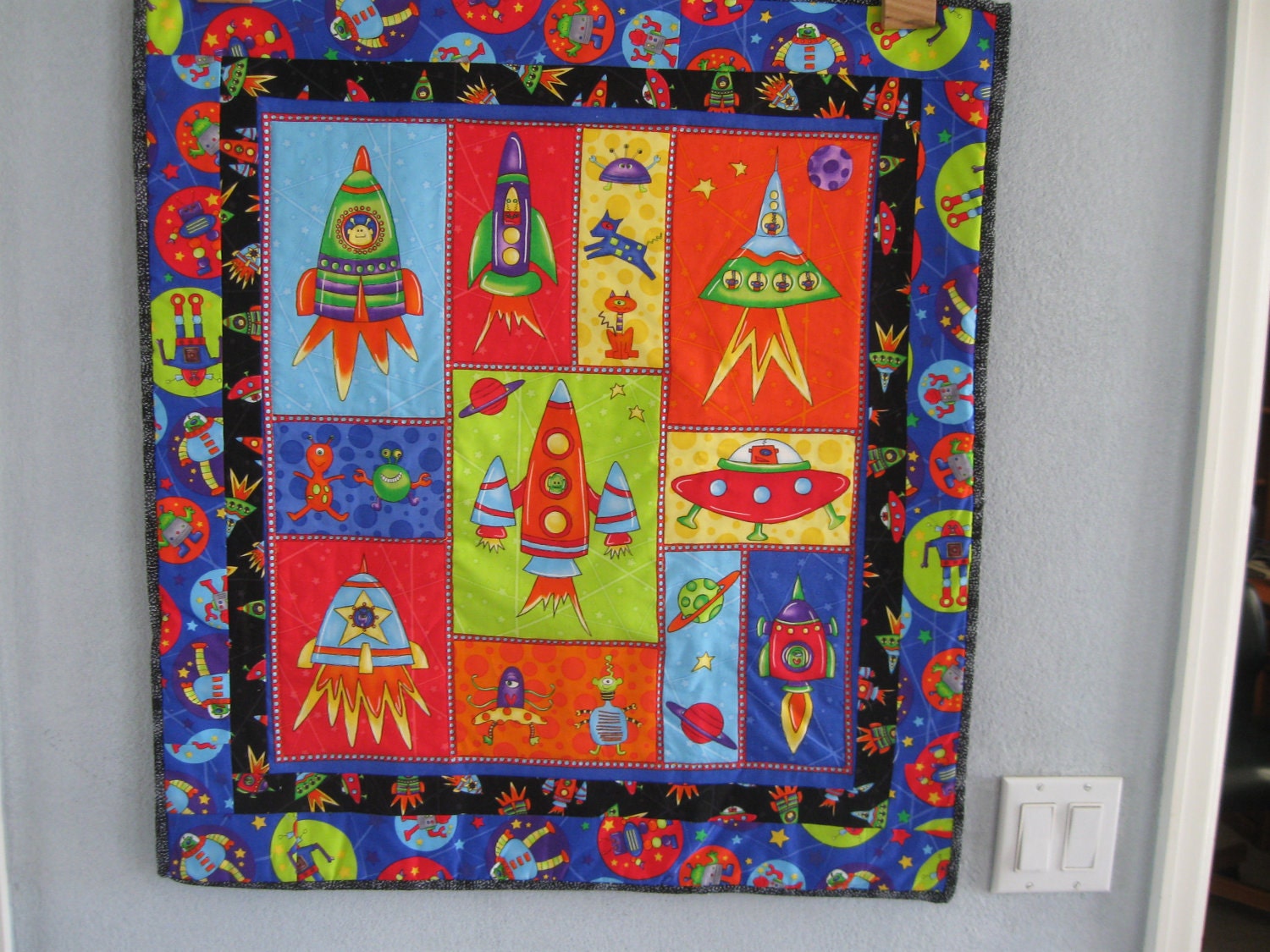 Space ships and Rockets quilt or wall hanging for a boy