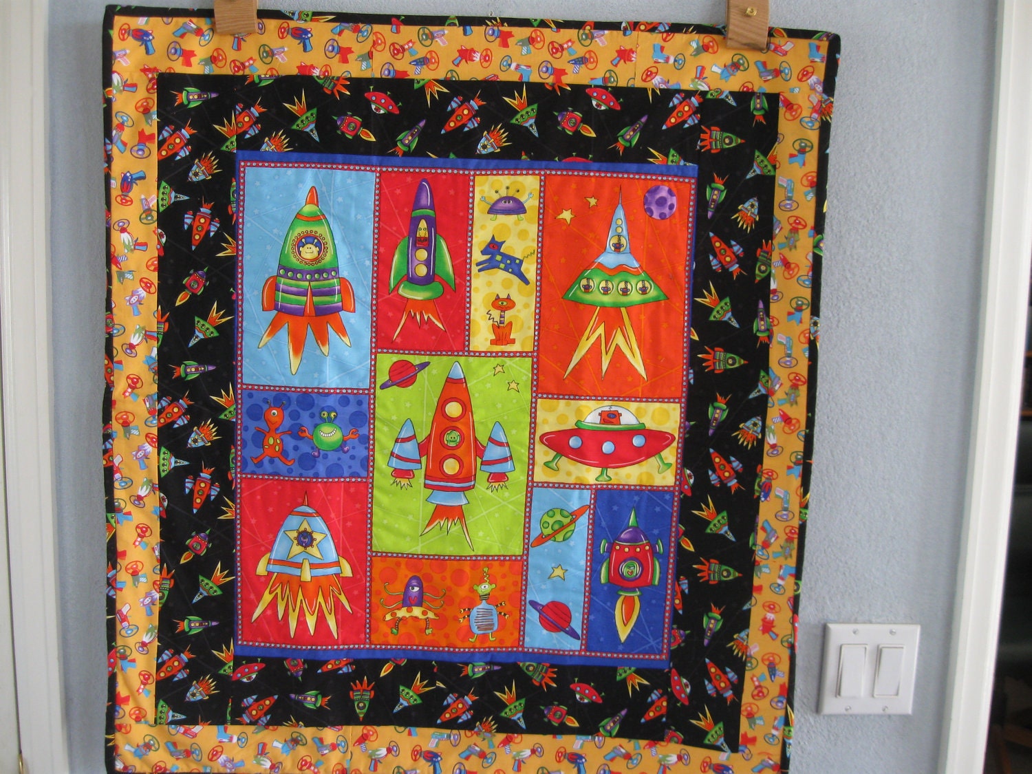 Space ships and Rockets quilt or wall hanging for a boy