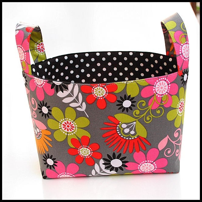 Fabric Organizer Basket Bin Reversible floral