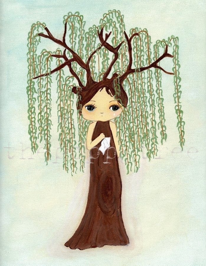 Weeping Willow Print Tree Girl Whimsical Wall Art 5 x 7