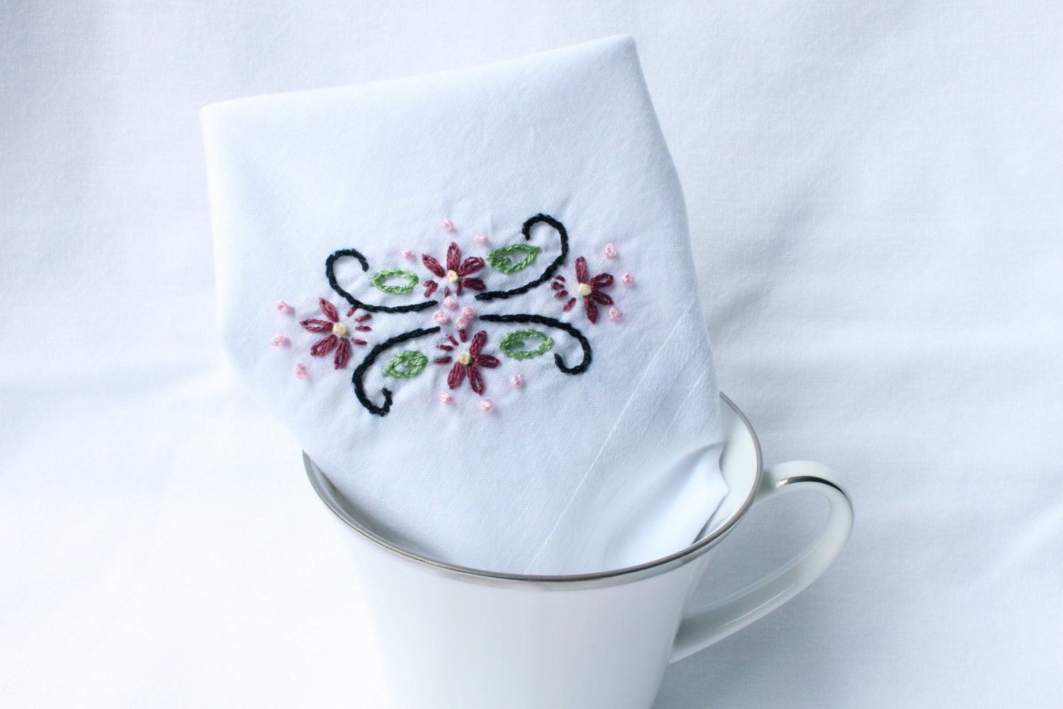 1910's Edwardian Chic - Hand Embroidered Handkerchief