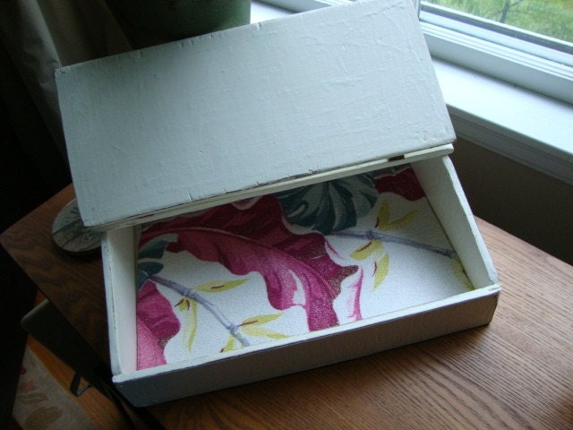 shabby paris chic dresser top organizer, barkcloth liner