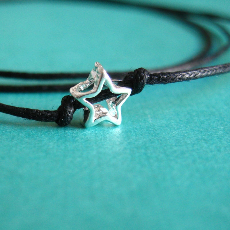 Sterling Silver Star Tie on Bracelet on Cotton Cord