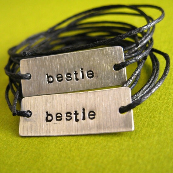 Custom Friendship Bracelets -Set of 3 -Stamped Metal Wrap Bracelets on Cotton Cord