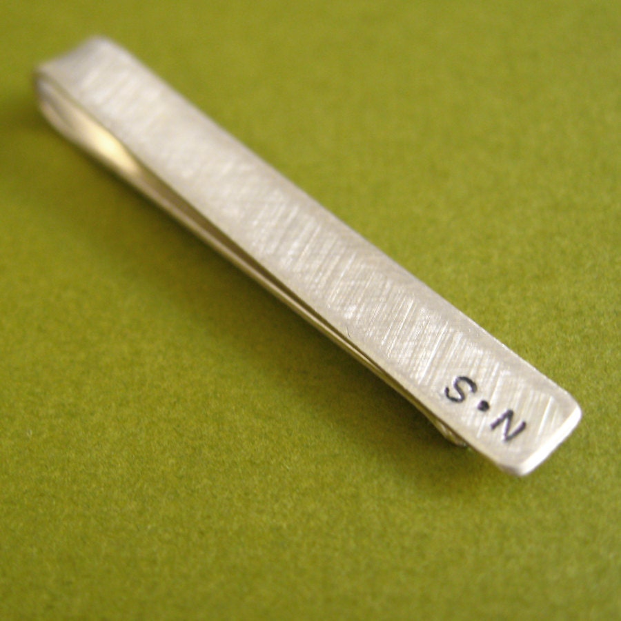 Tie Bar - Monogram - personalized brushed sterling silver - perfect groomsmen gift - custom tie clip