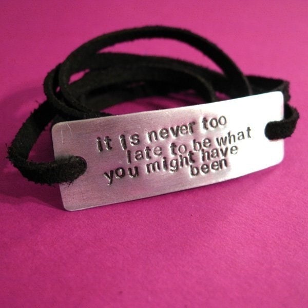 Custom Quote Bracelet- Aluminum and Vegan Faux Suede Leather Wrap Bracelet