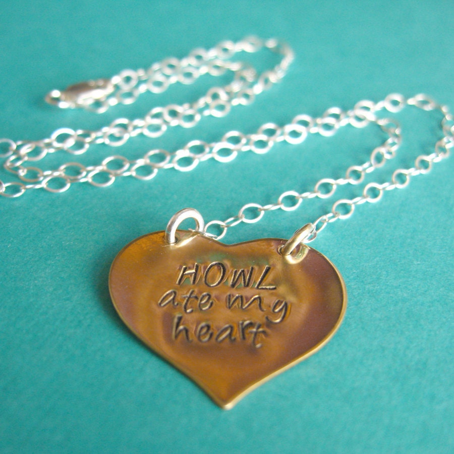 Howl's Moving Castle Necklace - Howl Ate My Heart in brass, nickel silver or copper and sterling silver